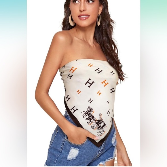 Orange H Black H, Cream and Brown Designer style luxury Scarf - Picture 2 of 7